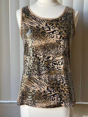 Size 1/M Zenergy by Chico's Animal Print Beaded Pullover Tank Tee